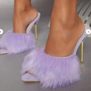 Fuzzy Strap Open Toe Heel Purple